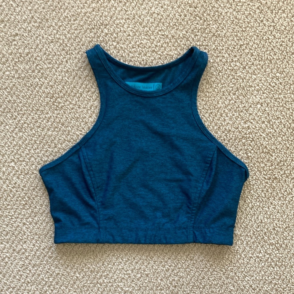 Outdoor Voices Athena Crop Bra Top Blue OG Textured Compression Size Small EUC
